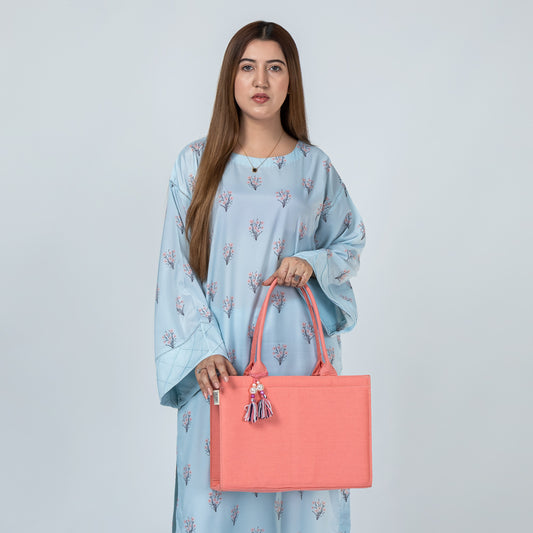 Boho Chic Pink Cotton Tassel Tote – Versatile Everyday Handbag