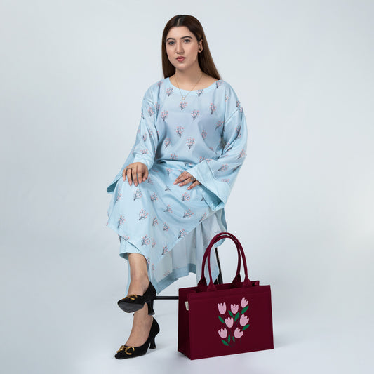 Maroon Tulip Reverie Tote – Elegance in Bloom
