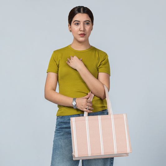 Peach Blush Striped Tote – Soft & Stylish Summer Vibes