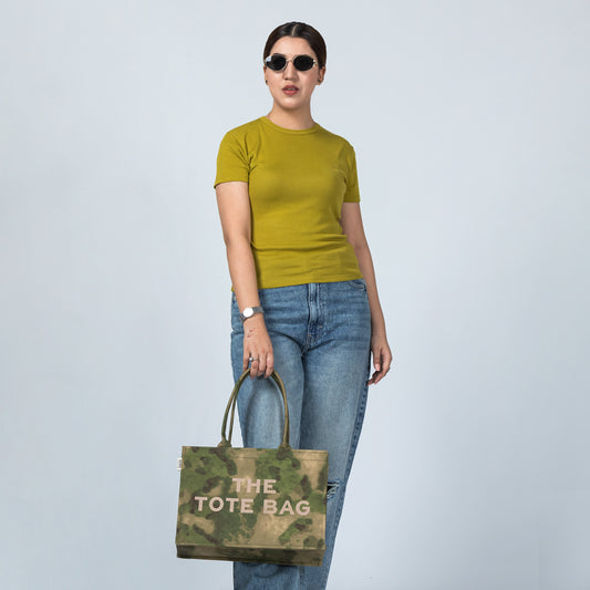 The Tote Bag White – Army Green Camo Canvas Bag