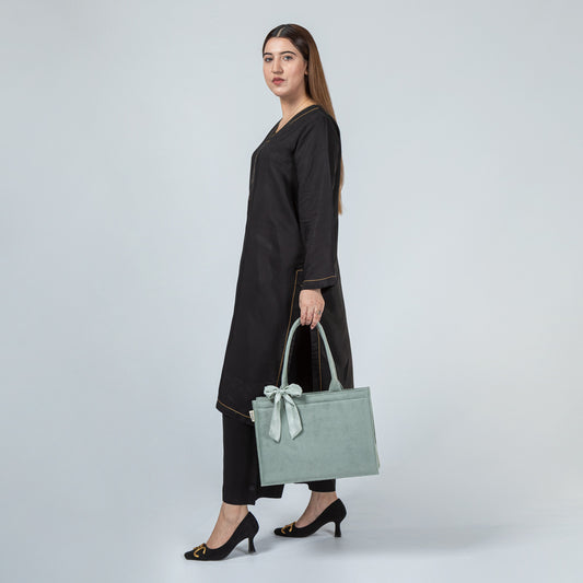 Muted Pistachio Velvet Tote – Soft, Stylish & Eco-Friendly Elegance