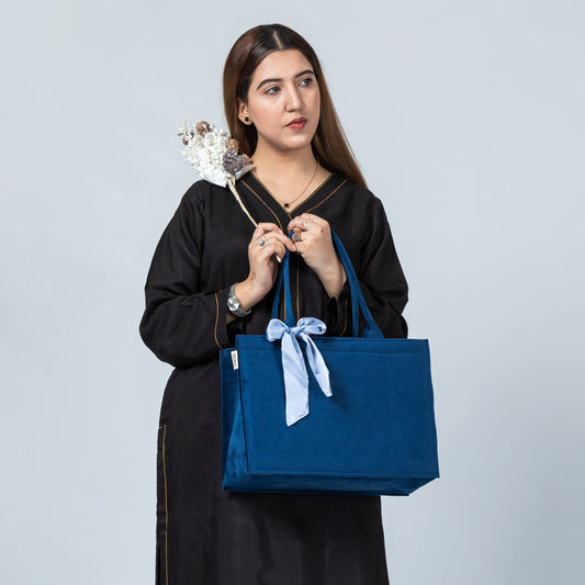 Blue Knotted Velvet Tote Bag – Luxurious & Eco-Friendly Handbag