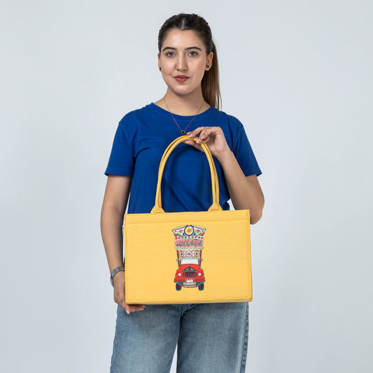 Yellow Truck Art Tote – Vibrant Heritage Statement Handbag