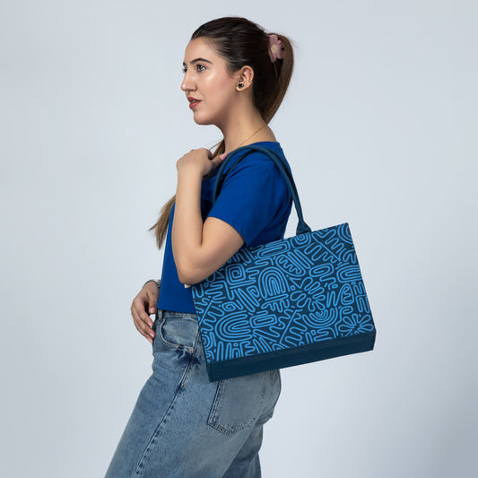Azure Doodle Dream Tote – Eco-Chic Statement Handbag