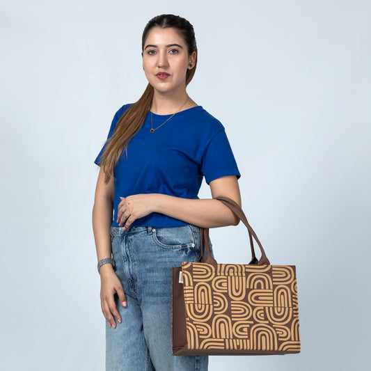 Rustic Doodle Brown Tote – Eco-Chic Statement Handbag