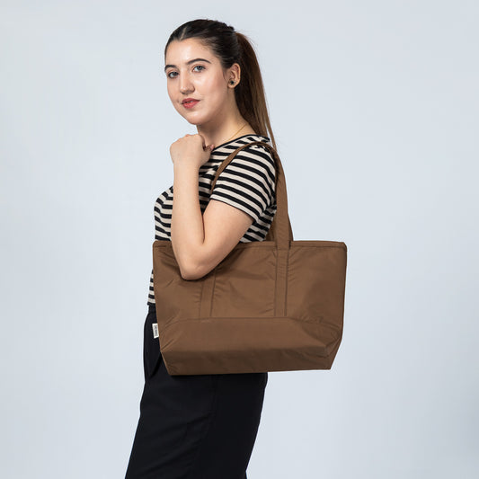Mocha Breeze Brown Tote – Waterproof Shoulder & College Bag for Girls