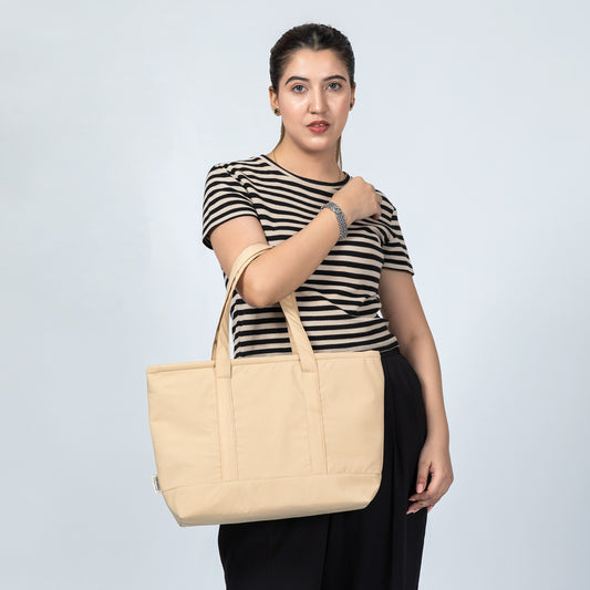 Sandy Nude Tote – Waterproof Shoulder & College Bag for Girls