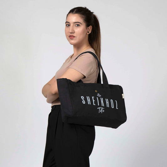 Black Striped Canvas Tote Bag – Stylish & Versatile