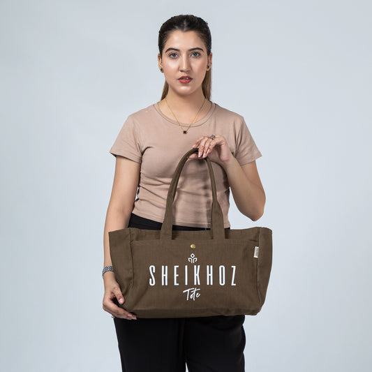 Brown Striped Canvas Tote Bag – Stylish & Versatile