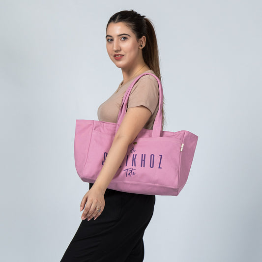 Pink Striped Canvas Tote Bag – Casual Handbag