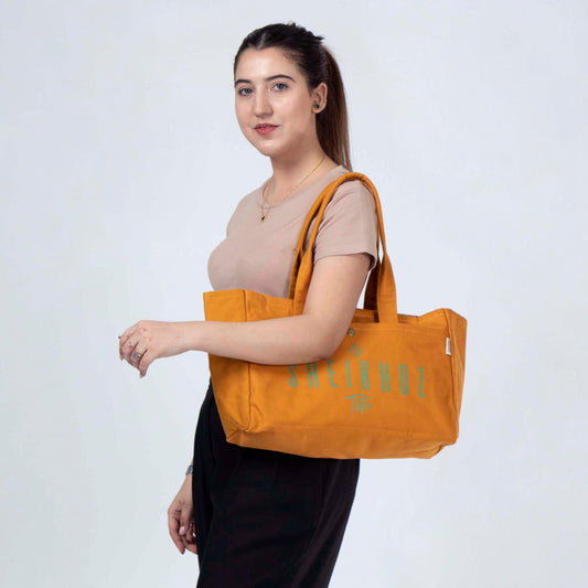 Mustard Striped Canvas Tote Bag – Casual Handbag