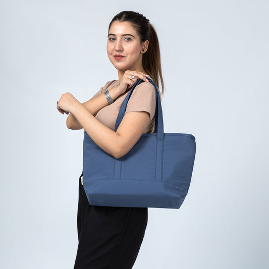 Ocean Mist Blue Tote – Waterproof Shoulder & College Bag for Girls