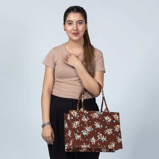 Bloom Craft Brown Floral Tote – Everyday Elegance