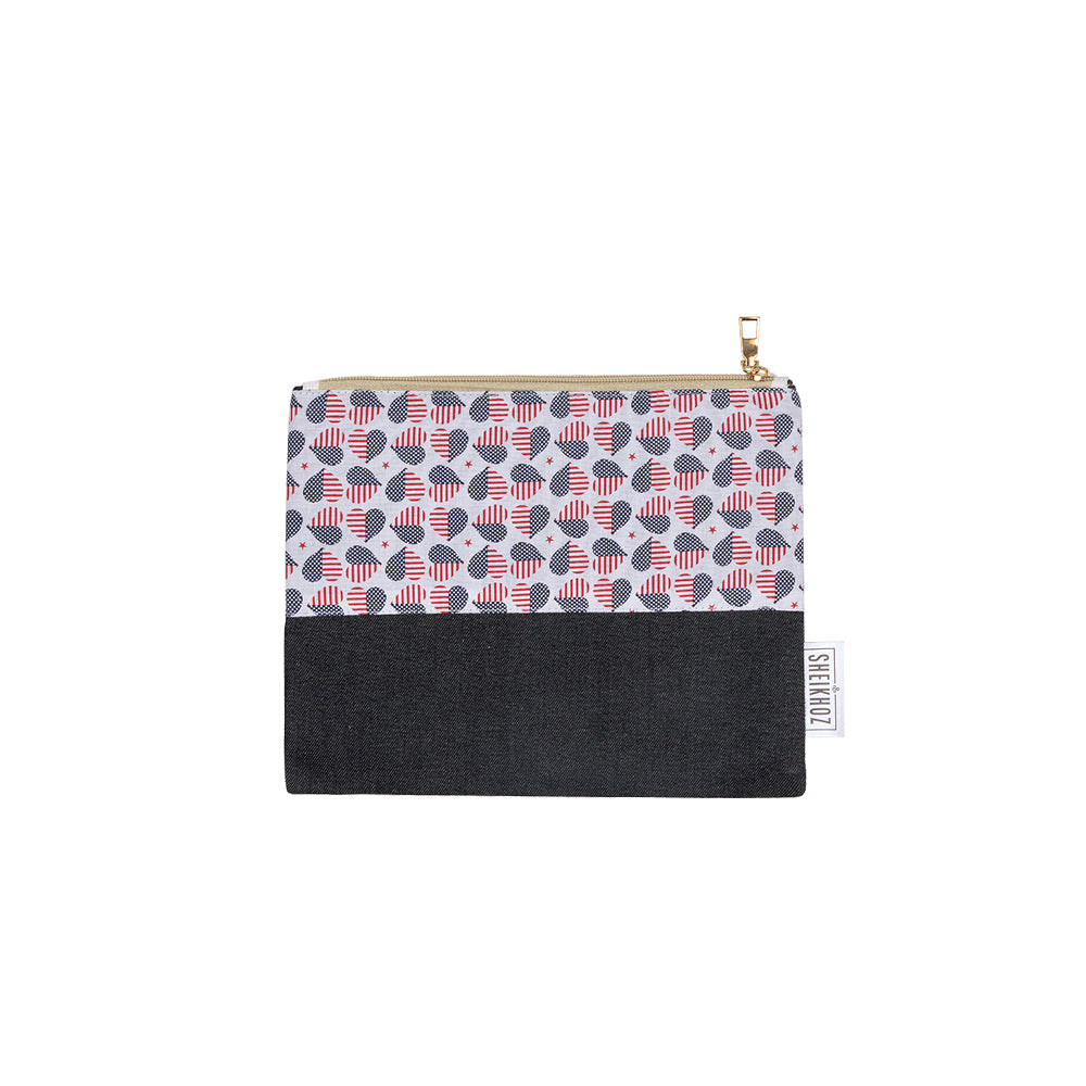 Denim Heartbeat Cotton Pouch – Bold & Playful Charm