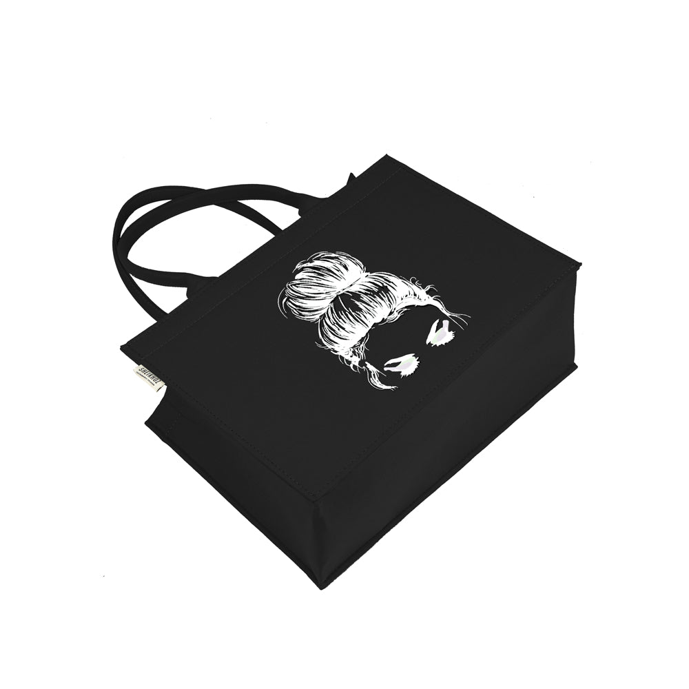 Midnight Muse – Black Mimi Face Canvas Tote Bag
