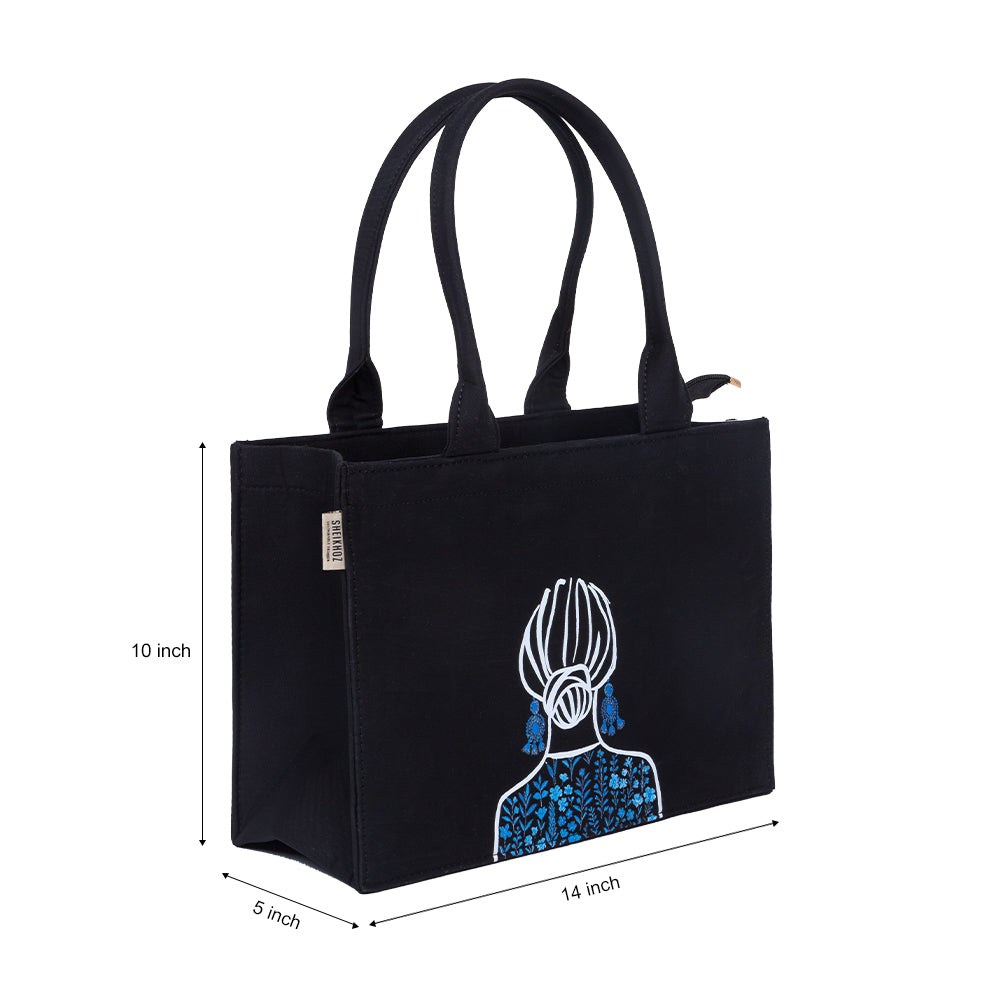 Artistic Girl Muse Black Cotton Canvas Tote