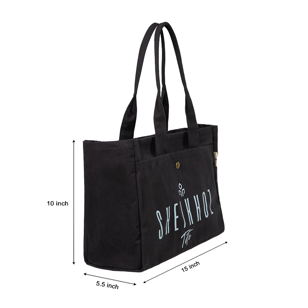 Black Striped Canvas Tote Bag – Stylish & Versatile