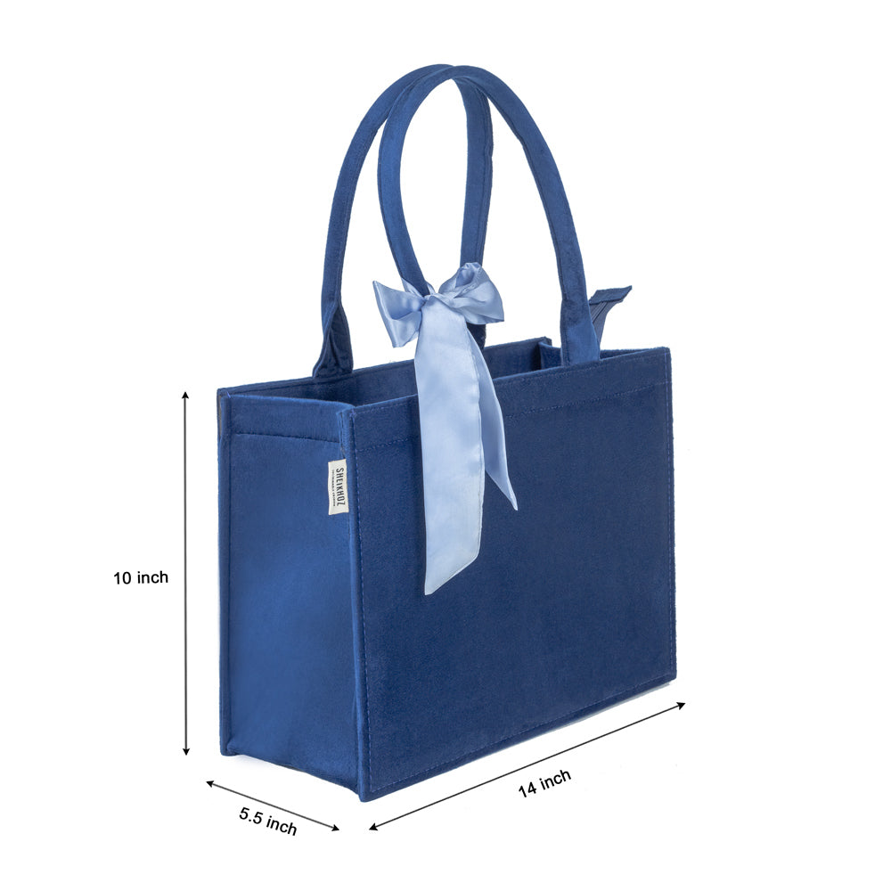 Blue Knotted Velvet Tote Bag – Luxurious & Eco-Friendly Handbag