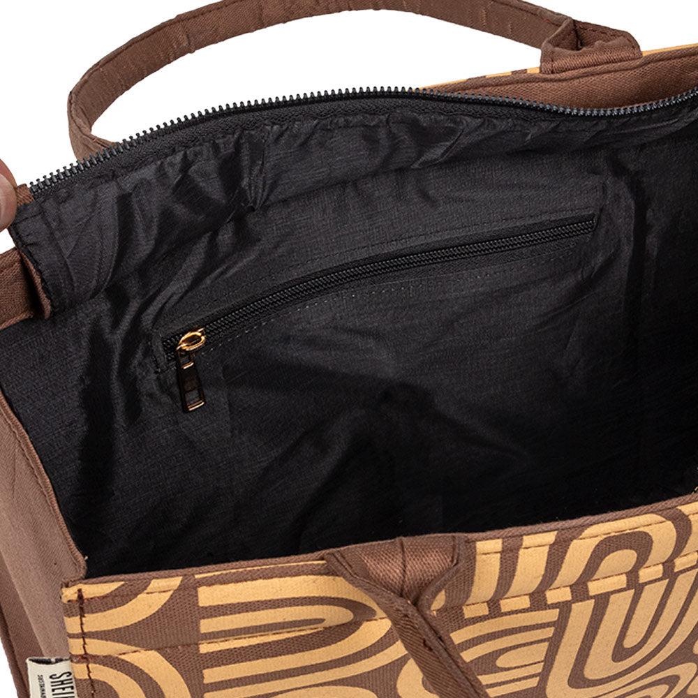 Rustic Doodle Brown Tote – Eco-Chic Statement Handbag