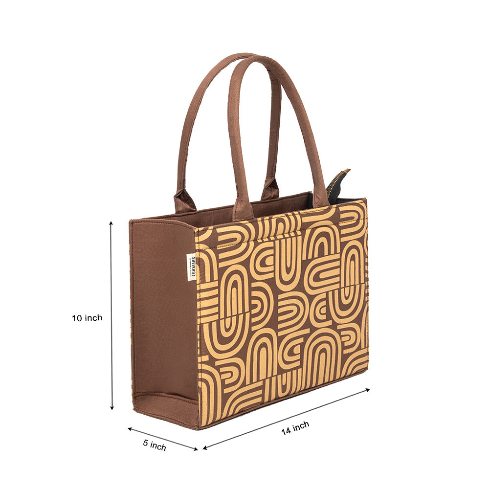 Rustic Doodle Brown Tote – Eco-Chic Statement Handbag