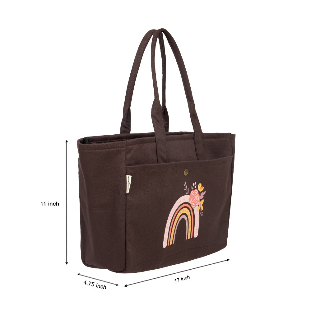 Rainbow Burst Dark Brown Canvas Tote
