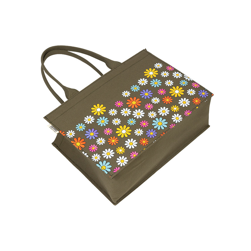 Green Canvas Tote – Multicolor Flower Fusion