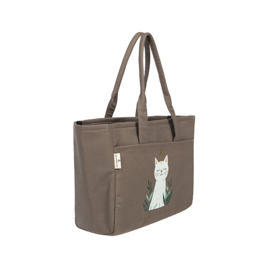 Grey Aesthetic Tote - Calm Cat Canvas Tote