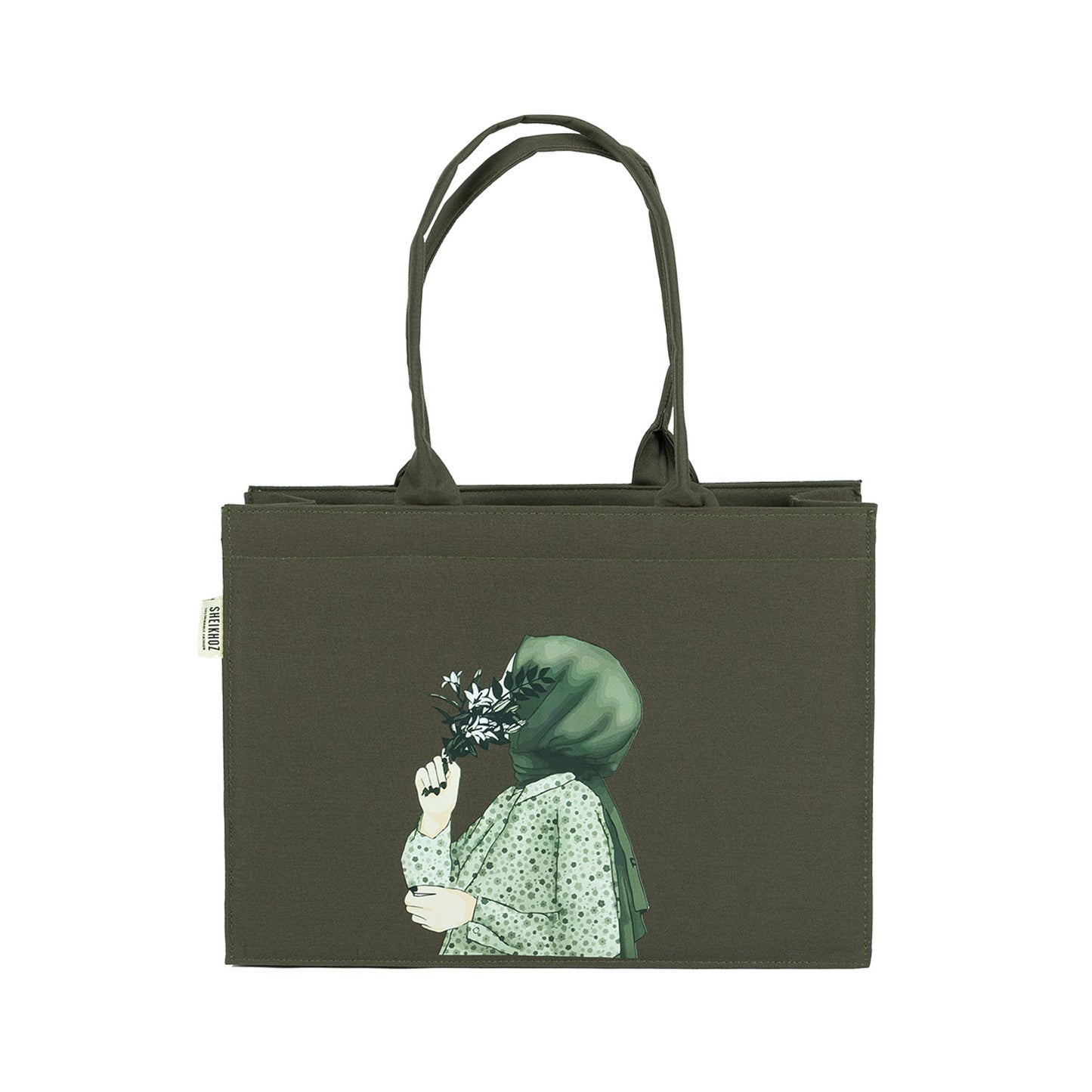 Canvas Bag - Green Girl Hijab Printed Tote