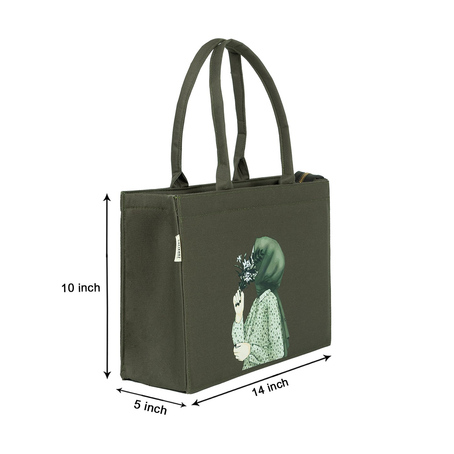 Canvas Bag - Green Girl Hijab Printed Tote
