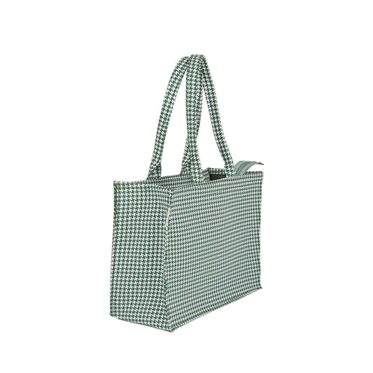 Medium Mimi - Hounds tooth Green Printed Bag