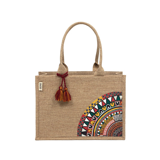 Earthy Chic Jute Tote - Warm Beige Tote with Tassel