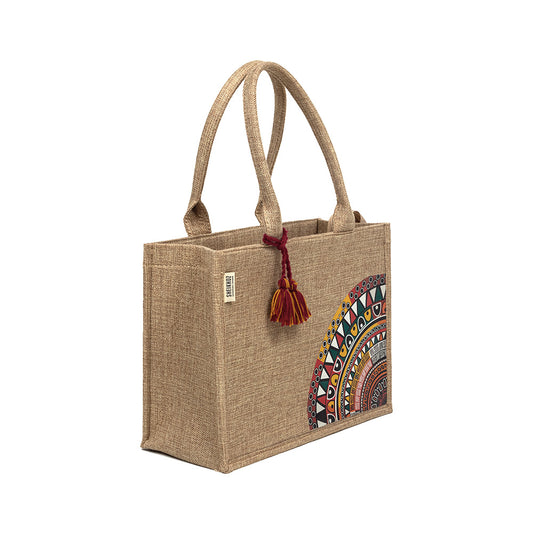 Earthy Chic Jute Tote - Warm Beige Tote with Tassel