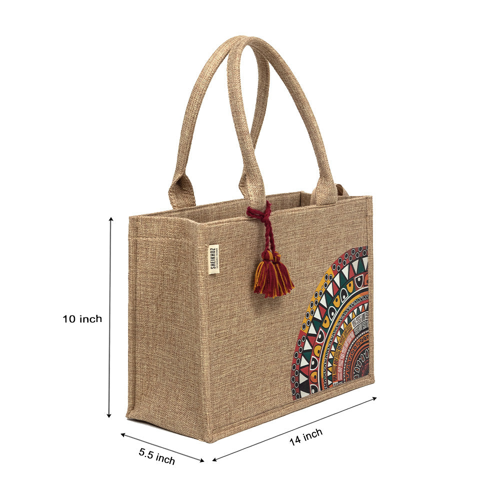 Earthy Chic Jute Tote - Warm Beige Tote with Tassel