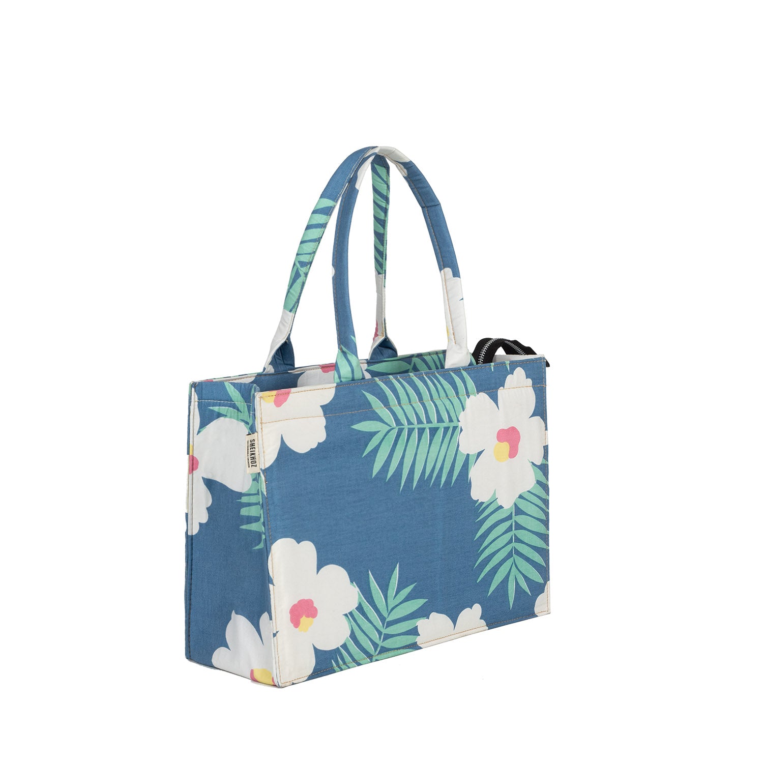Medium Mimi - Light Blue Floral Printed Tote Bag