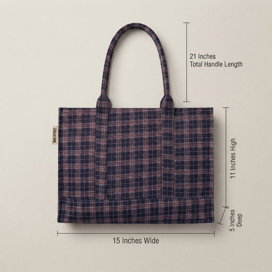 Blue Checkerd compartment tote bag