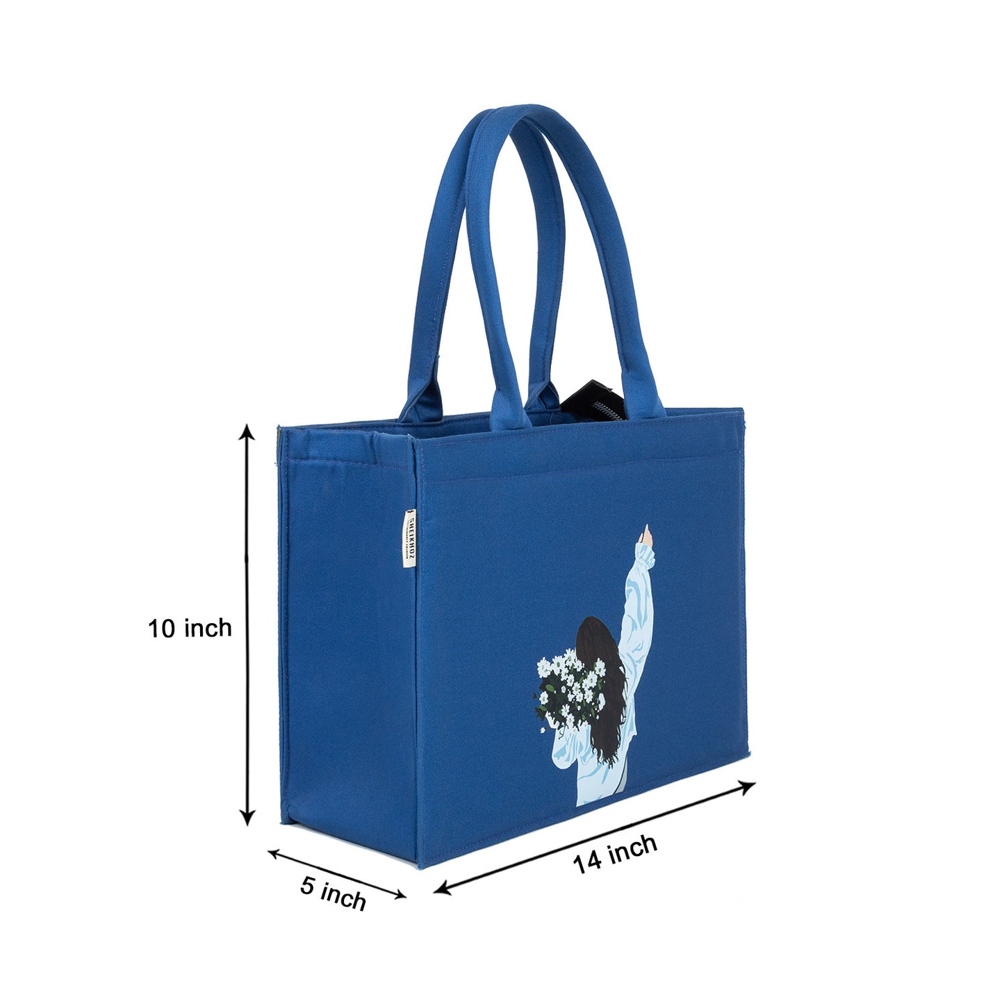 Medium Mimi - Girl Corsage Royal Blue Tote Bag with pink pop tote.