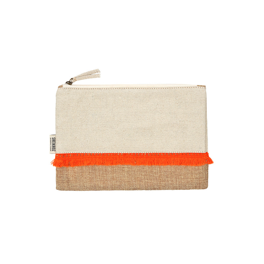Tangerine Splash Pouch – Jute & Canvas Fusion