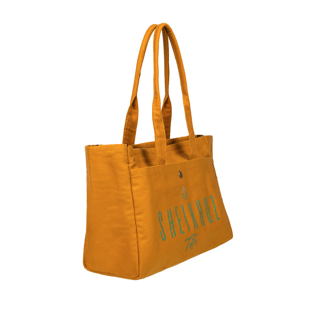Mustard Striped Canvas Tote Bag – Casual Handbag