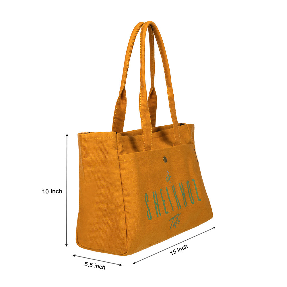 Mustard Striped Canvas Tote Bag – Casual Handbag