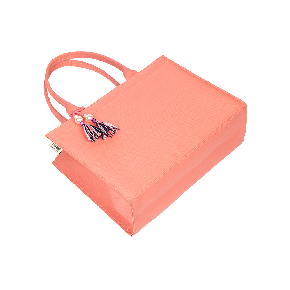 Boho Chic Pink Cotton Tassel Tote – Versatile Everyday Handbag