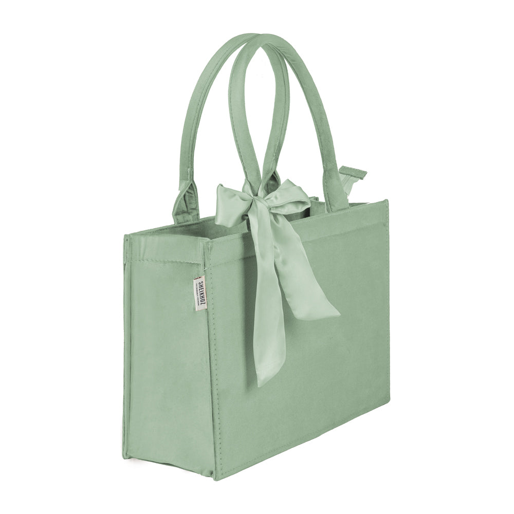 Muted Pistachio Velvet Tote – Soft, Stylish & Eco-Friendly Elegance
