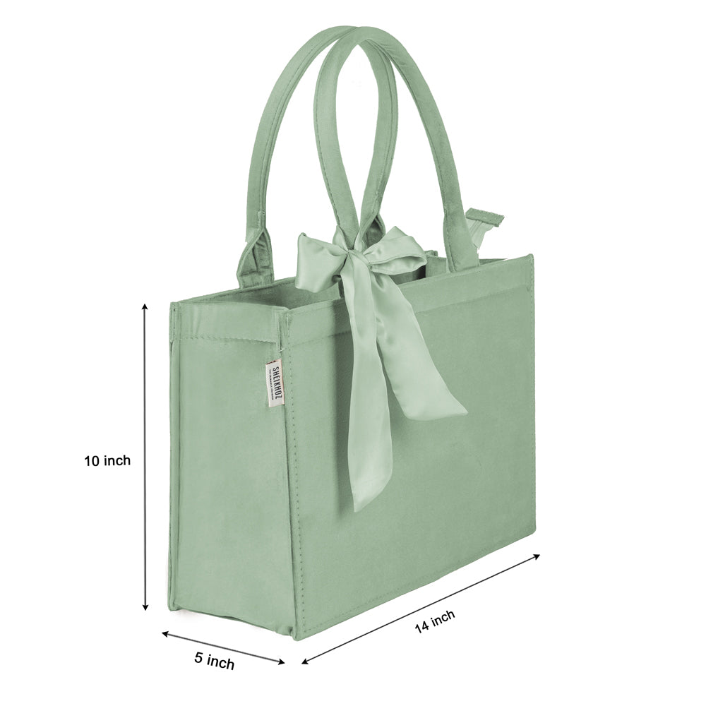 Muted Pistachio Velvet Tote – Soft, Stylish & Eco-Friendly Elegance
