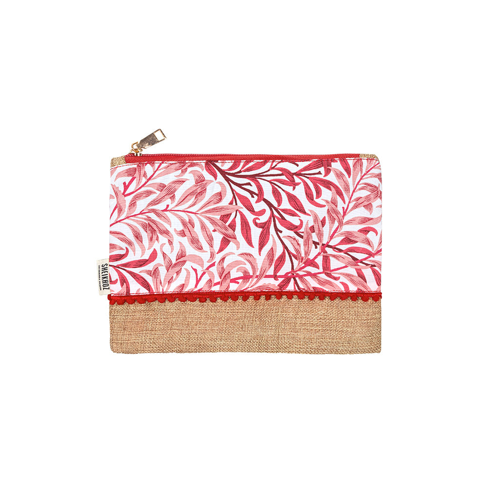 Red Floral Essence Pouch – Jute & Cotton Blend