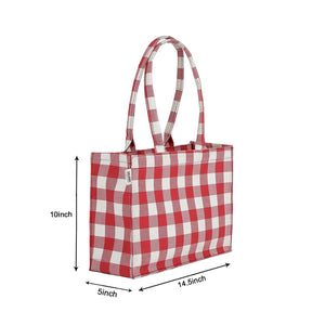 Medium Mimi - Waxed Canvas Red Check Printed Bag