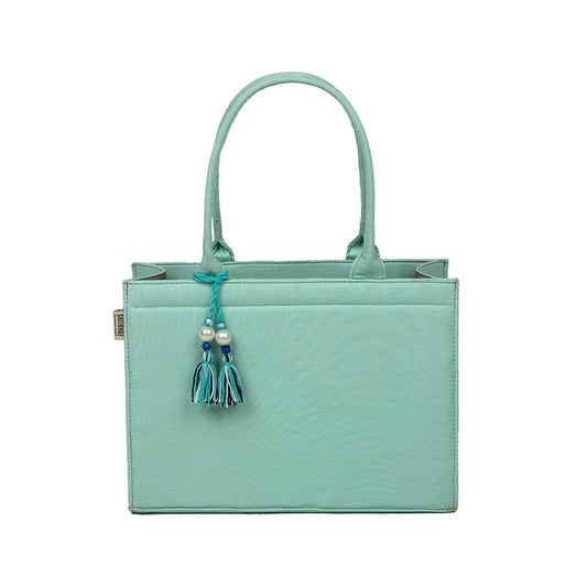 Boho Chic Sky Cotton Tassel Tote – Versatile Everyday Handbag
