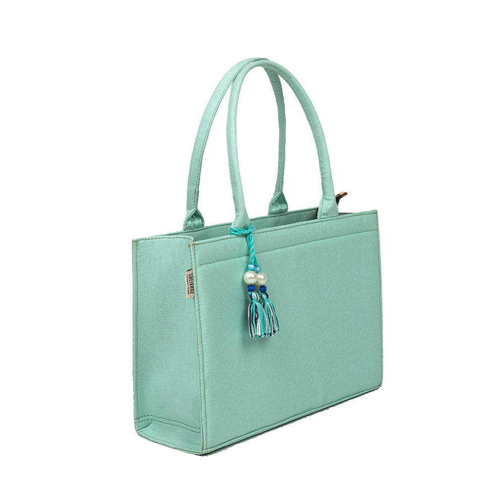 Boho Chic Sky Cotton Tassel Tote – Versatile Everyday Handbag
