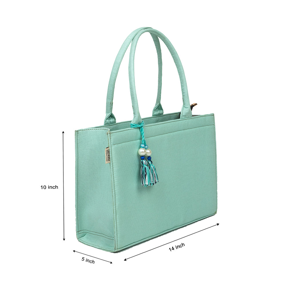 Boho Chic Sky Cotton Tassel Tote – Versatile Everyday Handbag