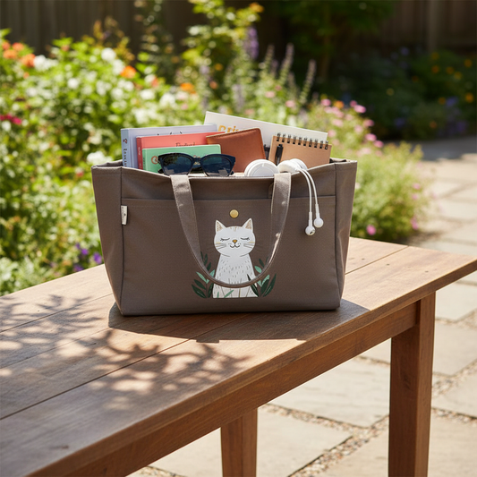 Grey Aesthetic Tote - Calm Cat Canvas Tote