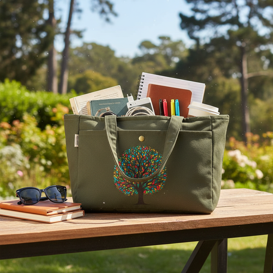 Olive Dream Tote – Colorful Tree Bloom