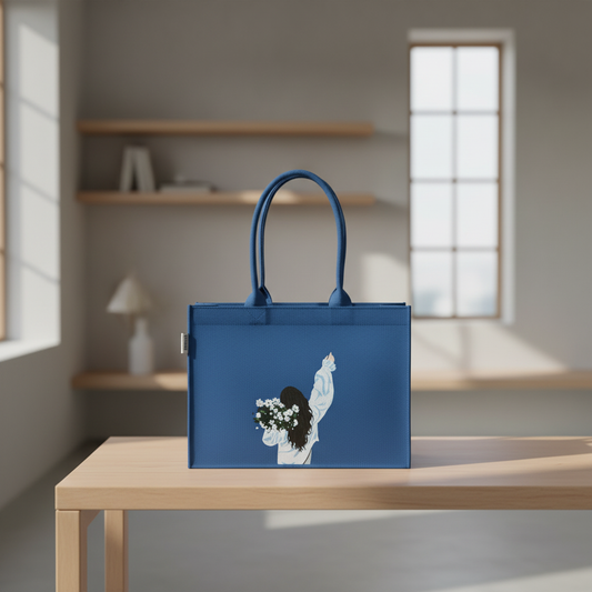Medium Mimi - Girl Corsage Royal Blue Tote Bag.